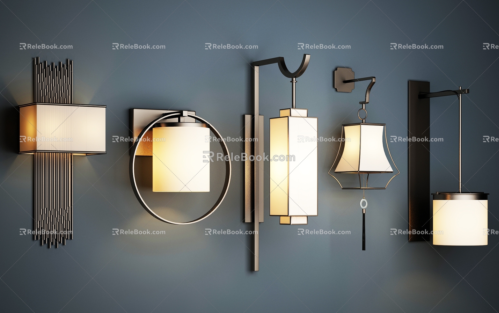 New Chinese style wall lamp combination 3d model