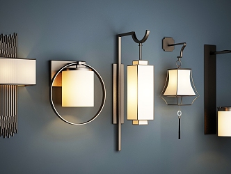 New Chinese style wall lamp combination 3d model