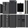 Modern Black Kitchen Appliances Collection With Various Refrigerator Models And Units