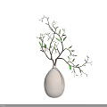 White Egg Shaped Vase With Green Leaf Branches For Minimalist Interior Decor 3d model