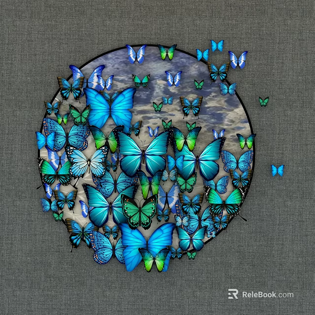 Colorful Butterflies Gathered In Circular Gray And Blue Background Design 3d model 