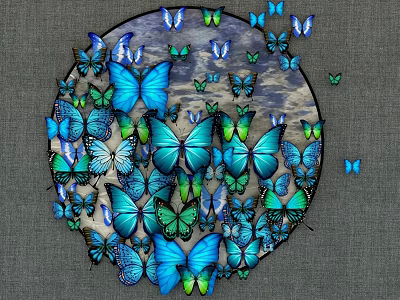 Colorful Butterflies Gathered In Circular Gray And Blue Background Design 3d model