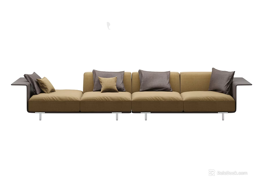 Spacious Modern Beige Sectional Sofa With Multiple Cushions And Metal Legs 3d model