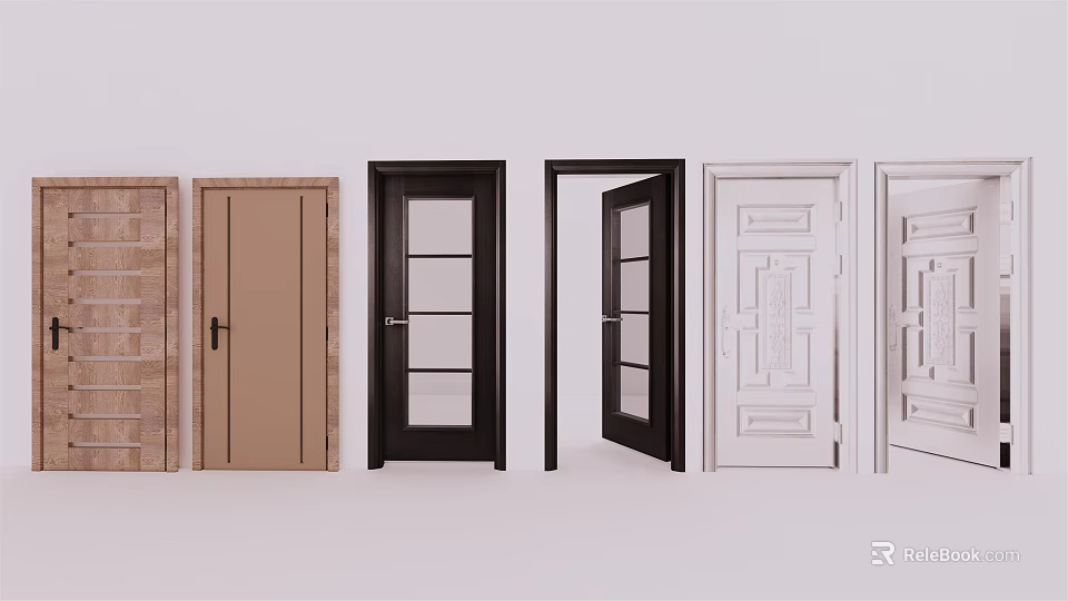 Various Swing Door Styles In Different Colors For Home Interior 3d model