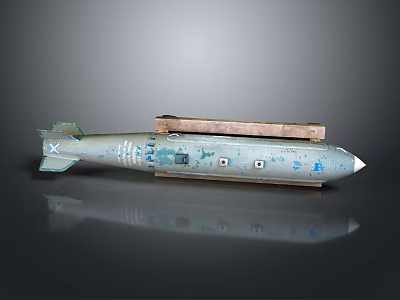 Military Submarine Weapon With Gray Body Blue Markings Detailed Surface And Support Base 3d model