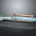 Military Submarine Weapon With Gray Body Blue Markings Detailed Surface And Support Base
