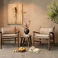 Comfortable Leisure Chairs With Wooden Frames And Fabric Cushions In Cozy Living Corner