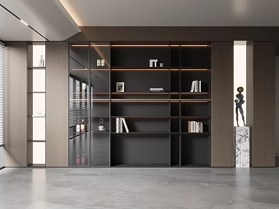 Modern Decorative Cabinet With Glass Door Wooden Frame Layered Design And Decorations In Living Room 3d model