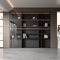 Modern Decorative Cabinet With Glass Door Wooden Frame Layered Design And Decorations In Living Room