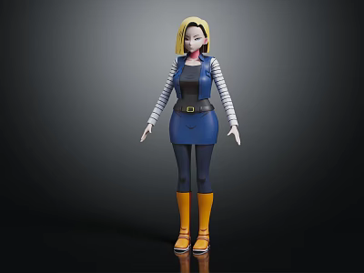 3D Character Model With Yellow Hair Blue Vest Striped Sleeves Blue Skirt And Yellow Boots 3d model