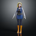 3D Character Model With Yellow Hair Blue Vest Striped Sleeves Blue Skirt And Yellow Boots