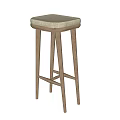 Modern Wooden Bar Stool with Upholstered Beige Seat and Cross Support Legs Design