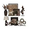 Elegant Modern Decorative Ornament Set with Vase Sculpture Buddha Statue Table Lamp and Circular Artworks