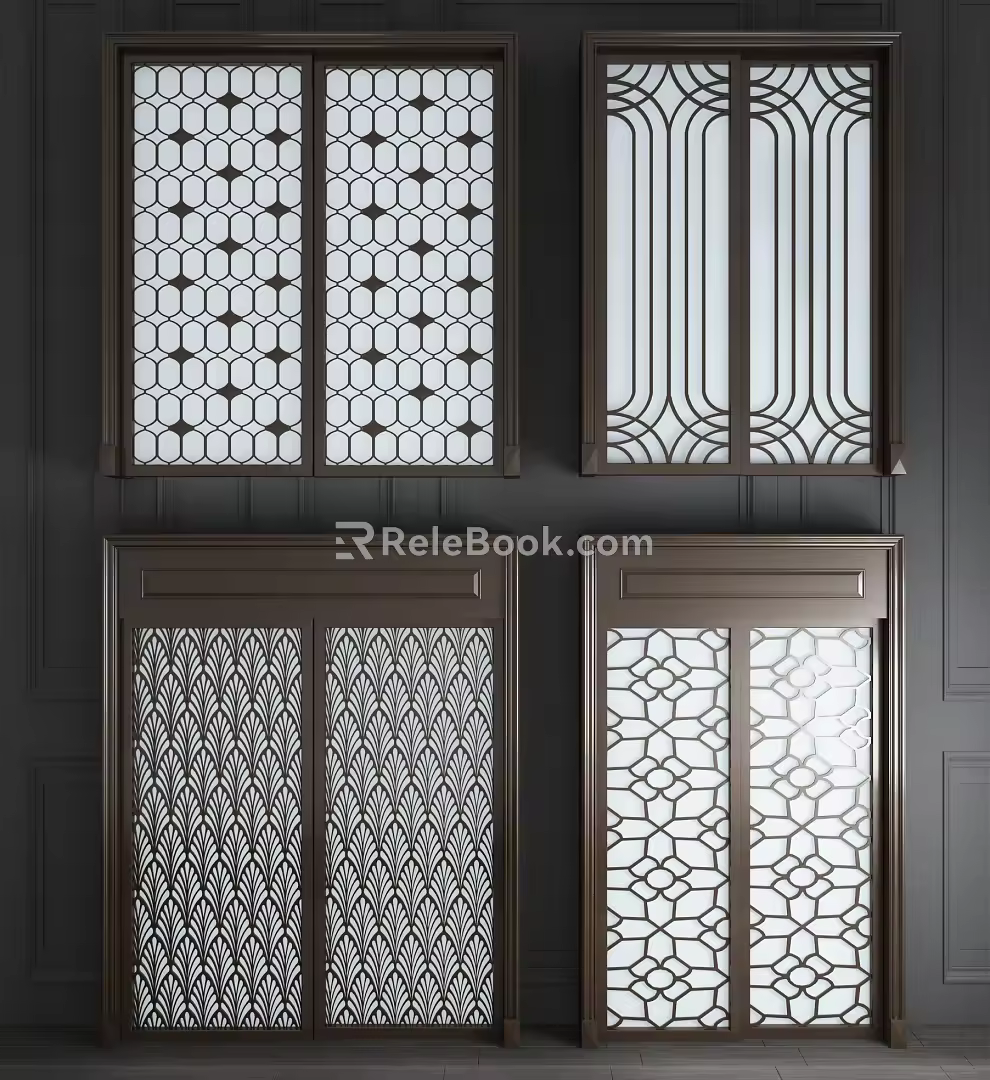 New Chinese-style sliding door 3d model