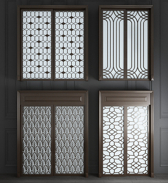 New Chinese-style sliding door 3d model