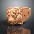 Elegant Gold Lion Head Ring Featuring Zodiac Symbol And Detailed Carving