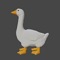 3D Game Character White Duck with Orange Beak and Feet on Green Background