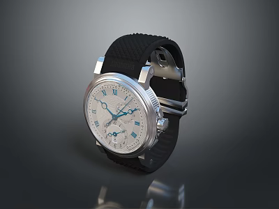 Modern Stylish Wristwatch With Black Silicone Strap White Dial And Blue Hands Design 3d model