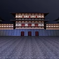 Traditional Ancient Chinese Architecture Featuring Classic Roofs Red Doors And Illuminated City Walls