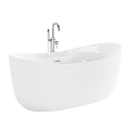 Elegant White Freestanding Modern Bathtub With Sleek Design And Chrome Faucet