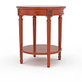 Red Wooden Side Table With Carved Details Turned Legs And Lower Shelf