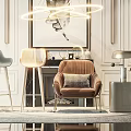 Modern Brown Upholstered Leisure Chair In Living Room With Side Table And Floor Lamp