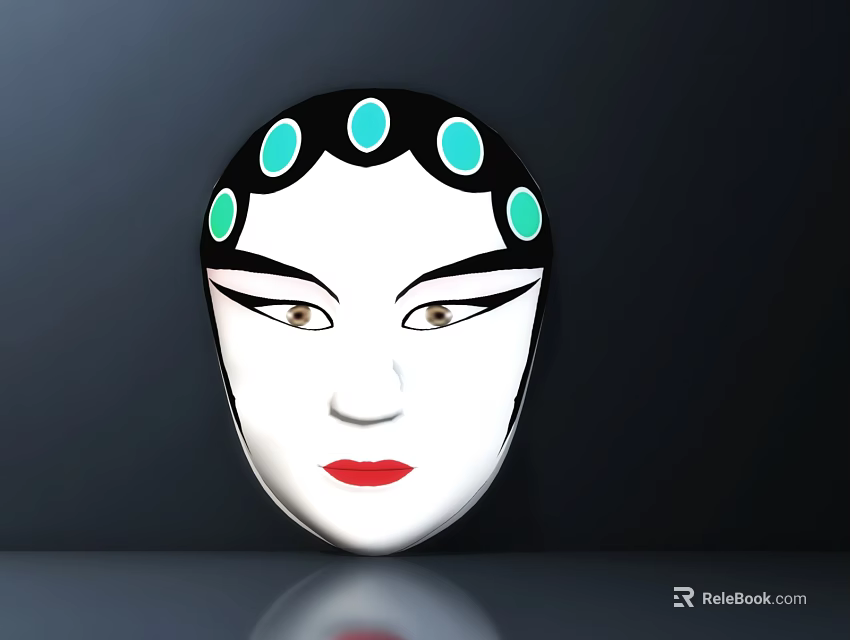 Artistic Carved Face Sculpture Featuring White Surface Black Eyebrows Blue Accents And Red Lips 3d model 