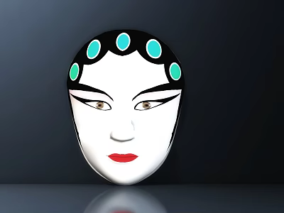 Artistic Carved Face Sculpture Featuring White Surface Black Eyebrows Blue Accents And Red Lips 3d model