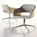 Modern Minimalist Office Chair With Light Gray Beige Upholstery Metal Base Five Caster Wheels
