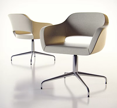 Modern Minimalist Office Chair With Light Gray Beige Upholstery Metal Base Five Caster Wheels 3d model