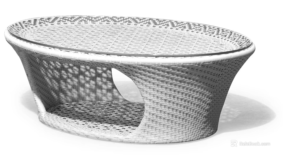Modern Woven Coffee Table With Oval Shape And Open Storage Shelf 3d model 