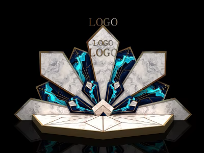 Elegant LOGO Themed Decorative Structure With Marble And Blue Gold Accents 3d model