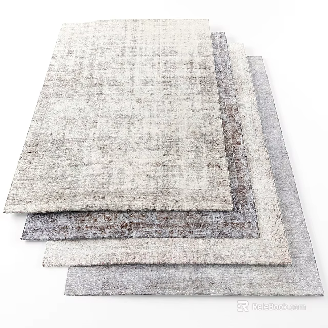 Modern Square Rugs Stacked With Textured Patterns In Neutral Tones For Living Room Decor 3d model 
