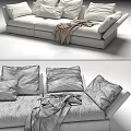 Modern Upholstered Three Seater Sofa With Multiple Cushions And Throw Blanket Design 3d model