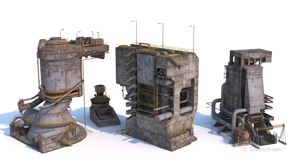 Heavy Duty Industrial Equipment With Metal Structures Pipes And Storage Tanks 3d model 