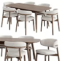 Modern Wooden Dining Table Set With Upholstered Armchairs And Light Seats