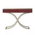 Luxury Burgundy Console Table With Ribbed Drawer Front And Golden Curved Crossed Metal Legs