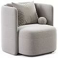 Modern Minimalist Beige Fabric Armchair With Soft Cushion And Decorative Ball