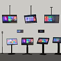 Modern Entertainment Electronics With Multiple Hanging And Standing Screens Colorful Interfaces And Microphone 3d model