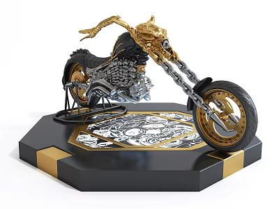 Motorcycle Shaped Decorative Ornament Set With Gold Black Design And Patterned Base 3d model