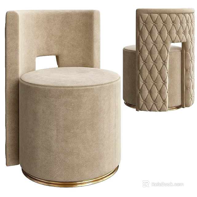 Elegant Beige Velvet Single Chair With Diamond Tufted Back And Gold Metal Legs 3d model 