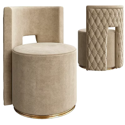 Elegant Beige Velvet Single Chair With Diamond Tufted Back And Gold Metal Legs 3d model