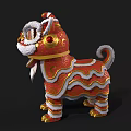 Traditional Chinese Lion Dance Outfit With Ornate Red Gold Patterns And Fluffy Mane