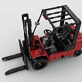 Red Building Blocks Forklift Model with Detailed Cab Forks and Black Wheels