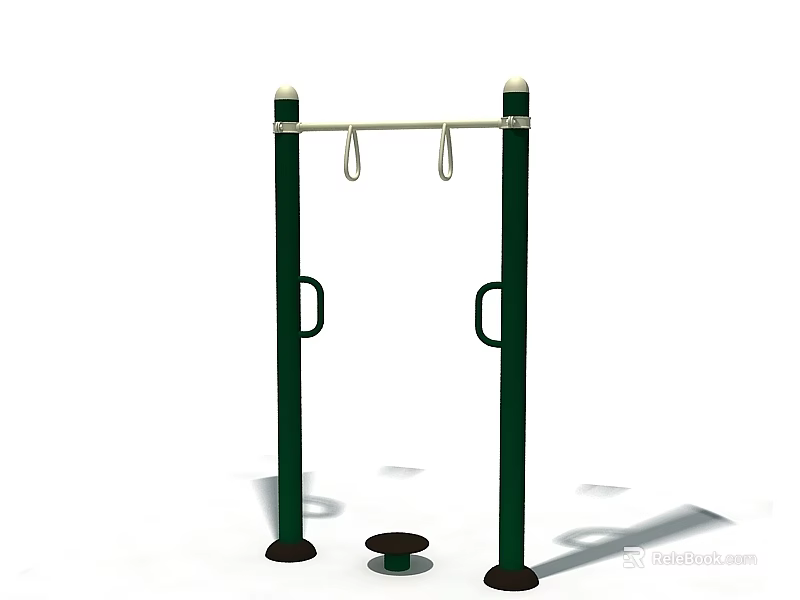 Outdoor Sports Equipment With Green Poles Horizontal Bar Hanging Rings And Side Handles 3d model 