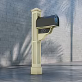 Commercial Mailbox With Beige Post Black Compartment And Number 789 Against Gray Brick Wall