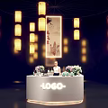 Chinese Style Circular Display Counter Decorated with Flowers LOGO and Lantern Lighting Background