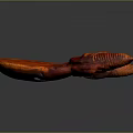 Red Curved Hand Carved Weapon With Carved Face And Eyes Details