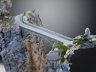 Road Structure Bridge Connecting Cliff Sides With Rocky Terrain And Green Vegetation 3d model