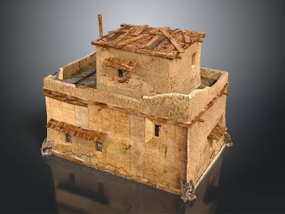 Traditional Two Story Wooden House With Rustic Roof Small Windows And Earth Tone Walls 3d model